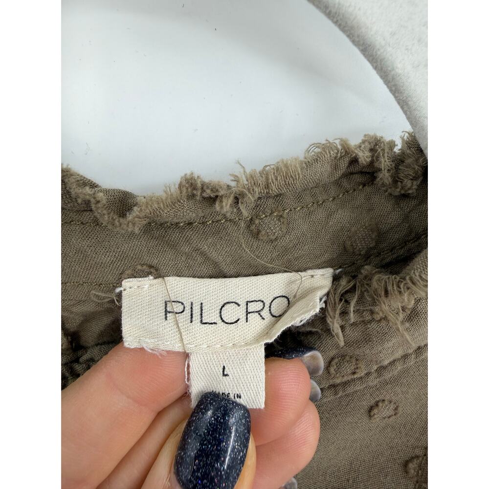 Pilcro Long Sleeve Mock Neck Swing Mini Dress Size L Rustic Olive Boho Eyelet - Picture 12 of 16